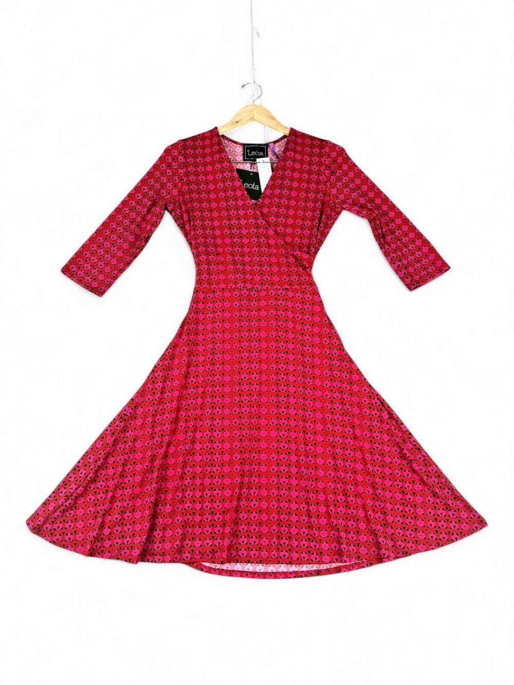 Leota Long-Sleeve Wrap Fit & Flare Dress - Pink Geometric M